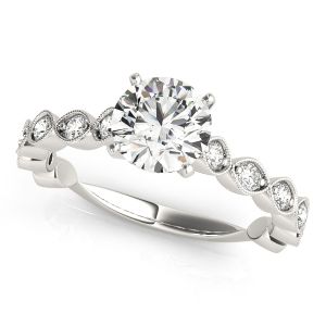 Round Diamond Centre with Milgrain Marquise Band Round Engagement Ring