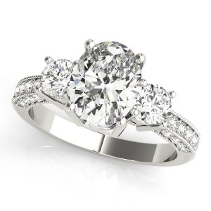 Three stones Oval engagement ring with Three sided Pavé
