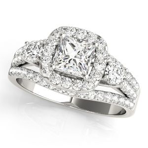 Three Stones Trellis Multi Rows Split Shank Princess Cut Engagement Ring