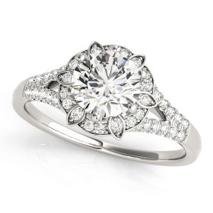 Round Diamond Pavé Halo And Split Shank Engagement Ring