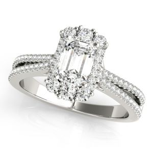 Royal Halo Pavé Split Shank Emerald Cut Engagement Ring