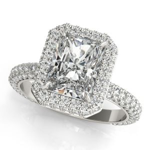 Radiant Three Rows Pavé Halo Engagement Ring