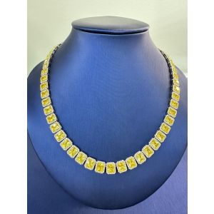 Fancy Yellow Radiant Halo Necklace